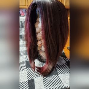 OMBRE Wine Red with Black roots 14" bob synthetic wig LC2054-1